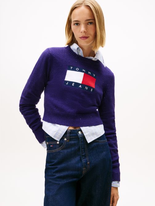 Tommy Flag Sequin Slim Jumper