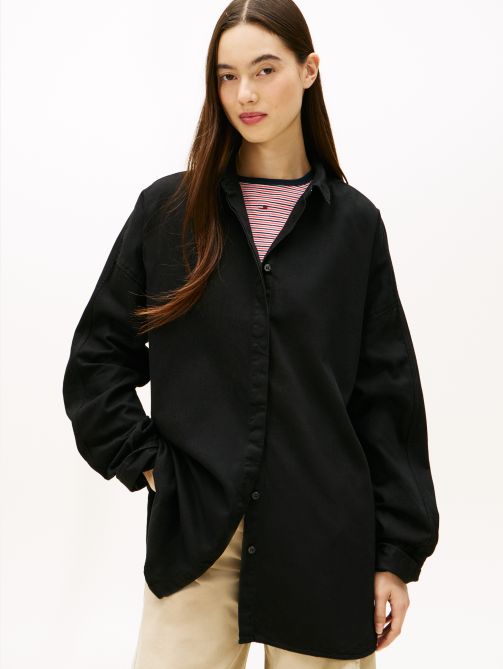 Relaxed Fit Shirttail Hem Denim Shirt