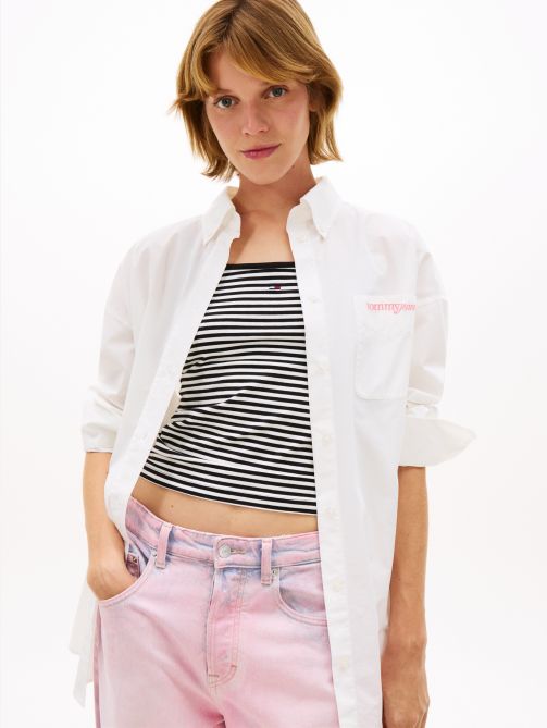 Oversized Fit Logo Embroidery Poplin Shirt