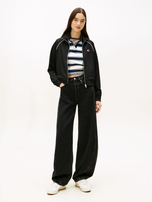 Mid Rise Barrel Leg Black Jeans