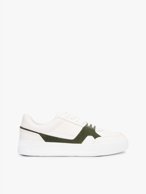 Leather Contrast Panel Court Trainers