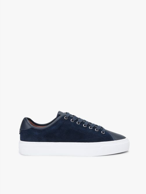 Leather Mixed Texture Court Trainers
