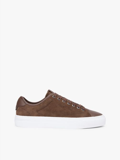 Leather Mixed Texture Court Trainers