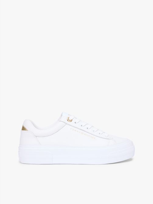 Metallic Logo Platform Trainers with Leather