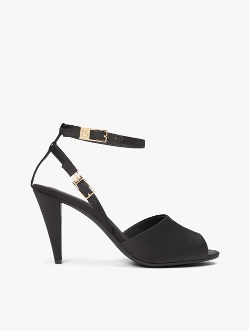 Satin Double Buckle High Heel Sandals