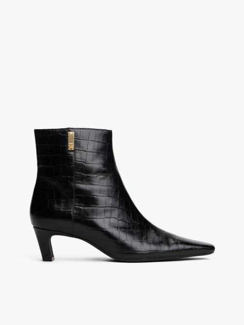 Croco-Print Kitten Heel Boots with Leather