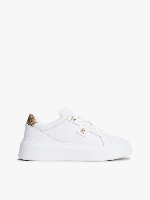 Snake Print Heel Leather Platform Trainers