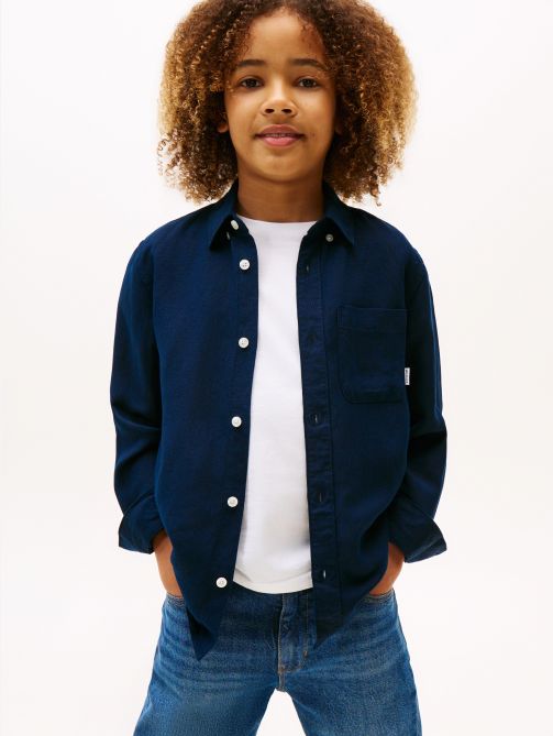 Relaxed Fit Flag Embroidery Linen Blend Shirt