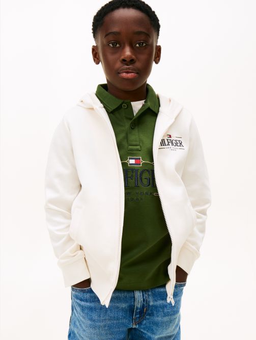 هودي محبوك بقماش الانترلوك بسحاب كامل مطرز بالشعار