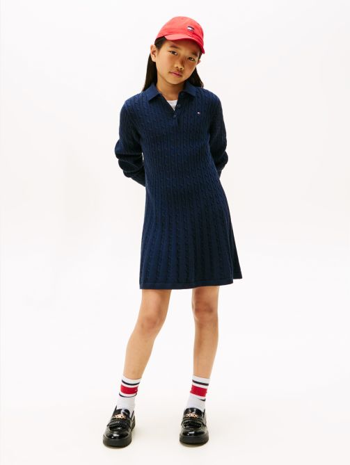 Cable Knit Polo Collar Jumper Dress