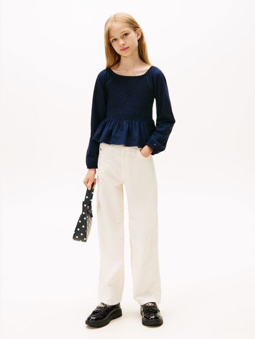 بنطلون من قماش الكوردوري بساق واسعة وخصر مرتفع