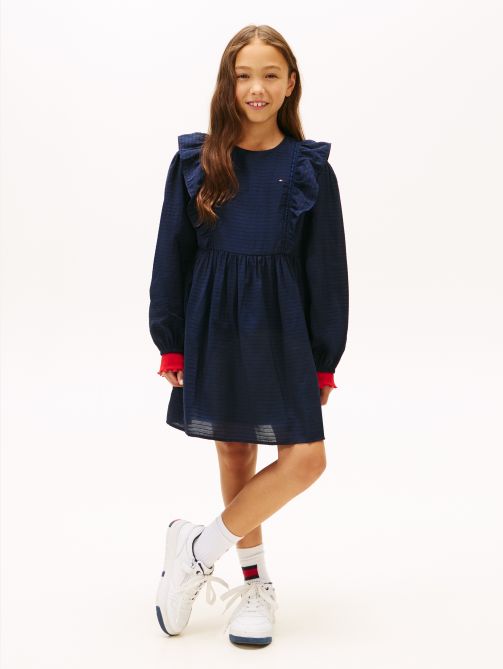 Festive Ruffle Long Sleeve A-Line Dress