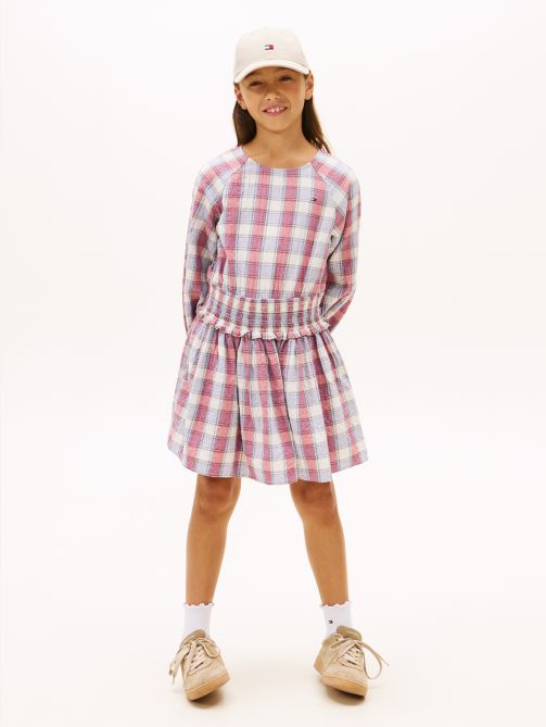 Check Smock Dress Long Sleeve Dress
