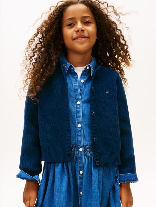 كارديجان بياقة دائرية مطرز بعلم الشعار