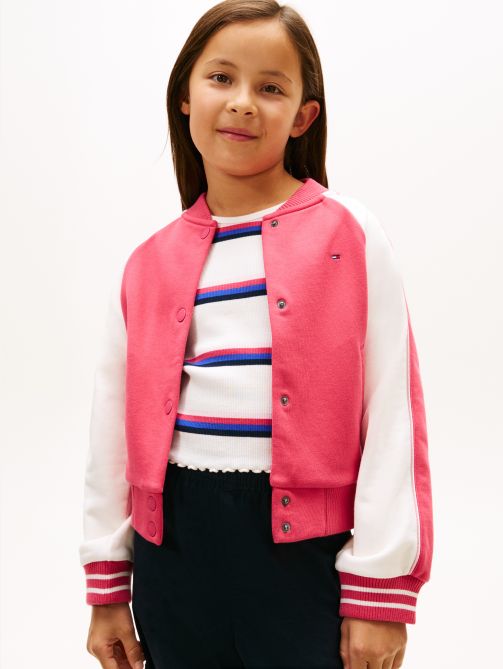 جاكيت بومبر بألوان متباينة وطبعة الشعار على االظهر