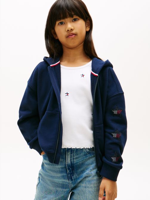 Diamanté Star Back Logo Zip-Thru Hoody