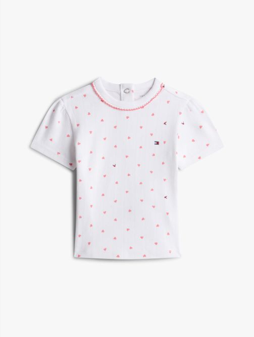 Heart Print Pointelle T-Shirt