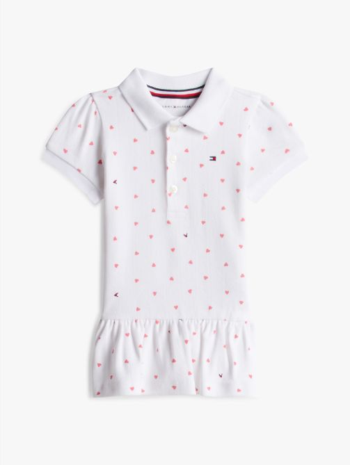 Heart Print Pointelle Polo Dress