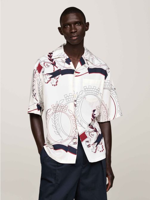 قميص بياقة كوبية بأكمام قصيرة