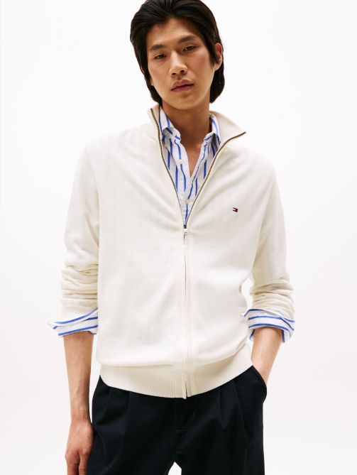 بلوفر بياقة مرتفعة قصيرة وسحاب