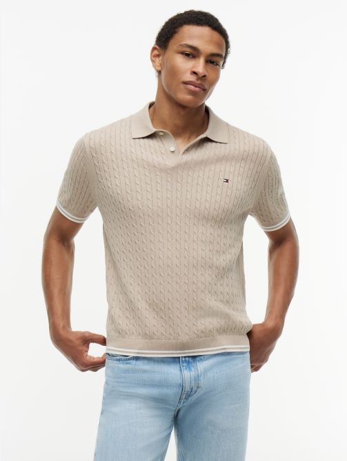 Cable Knit Short Sleeve Polo Jumper
