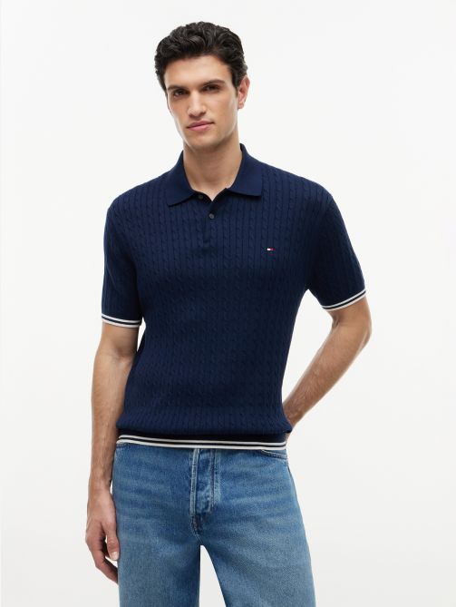 Cable Knit Short Sleeve Polo Jumper