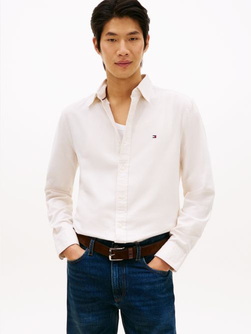 Regular Fit Twill Shirt With Linen