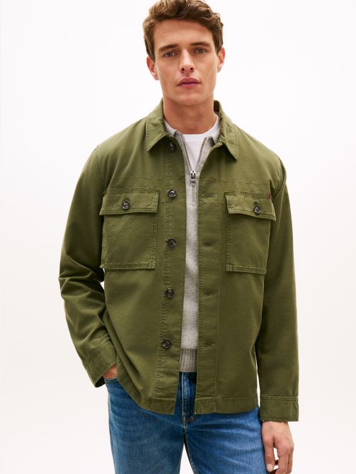 Textured Washed Sateen Utility Shirt Jacket