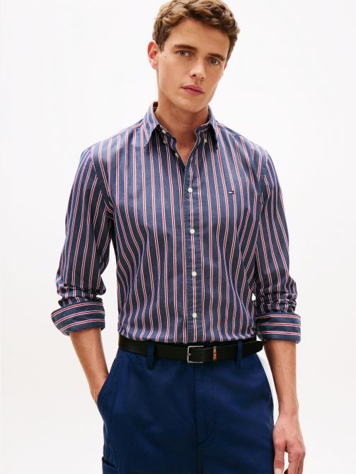 قميص بوبلين مخطط بقصة عادية