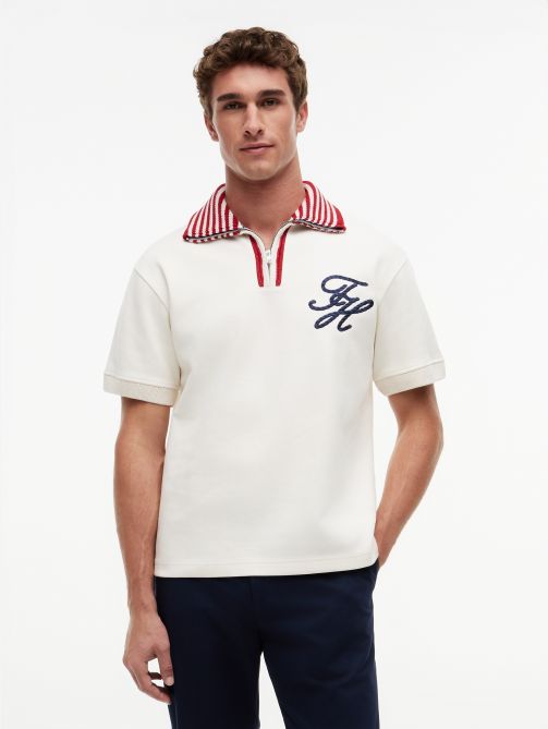 Relaxed Fit Zip Placket Polo Shirt