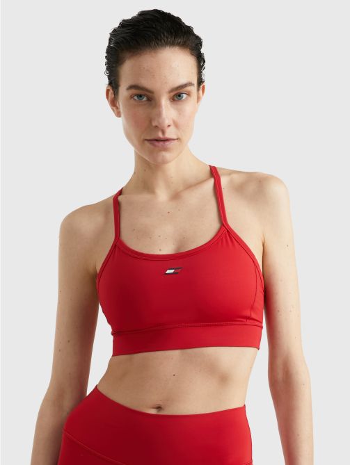 Buy Tommy Hilfiger Sleeveless Scoop Neck Full Coverage Sports Bra In Red