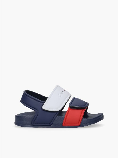 Kids Color Block Pool Sandals with Double Velcro Navy