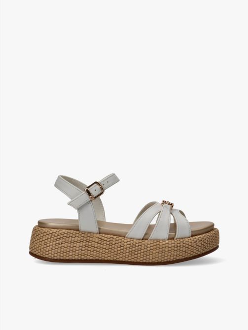 Girls Raffia Wedge Sandals Erika with Buckle White