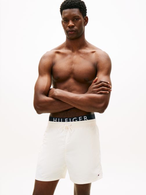 Double Waistband Mid Length Swim Shorts