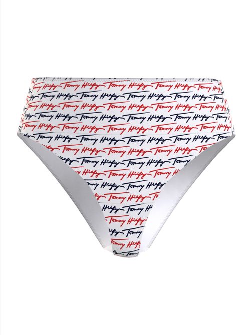 سروال بيكيني بخصر مرتفع مزين بالشعار