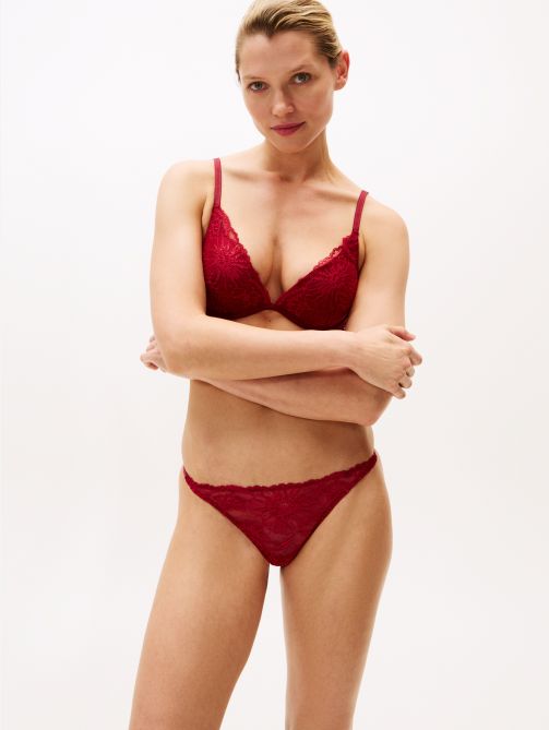 Metallic Thread Floral Lace Tanga Thong