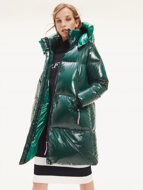 green shiny puffer jacket