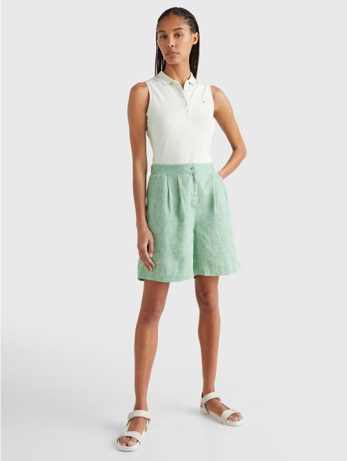 Linen Pleated Pull-On Shorts