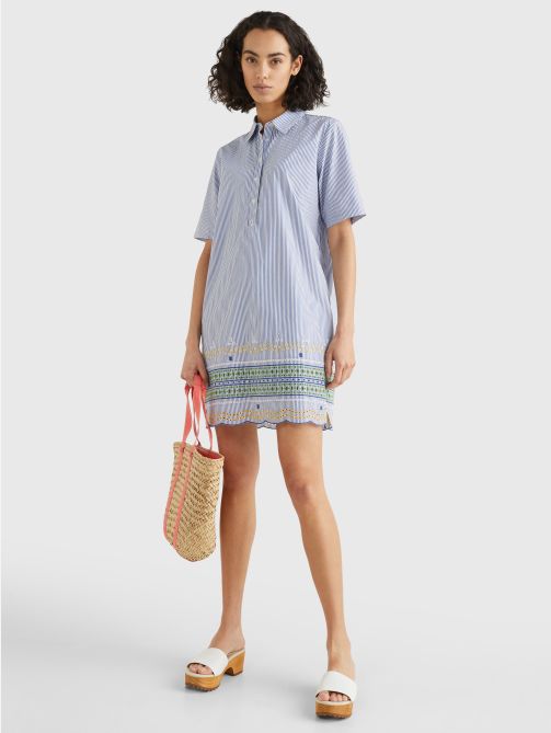 قميص فستان مطرز بأكمام قصيرة