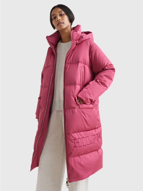 Down maxi coat with hood clearance