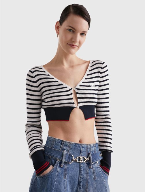 Crest Breton Stripe Slim Cropped Cardigan