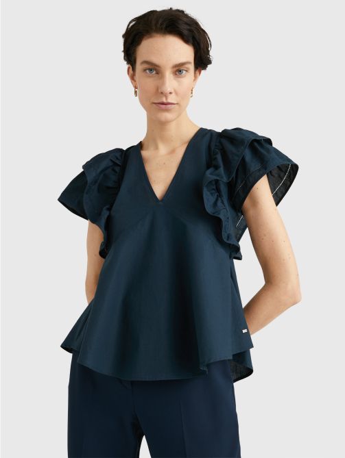 Ruffled Sateen Regular Fit Blouse Tommy Hilfiger