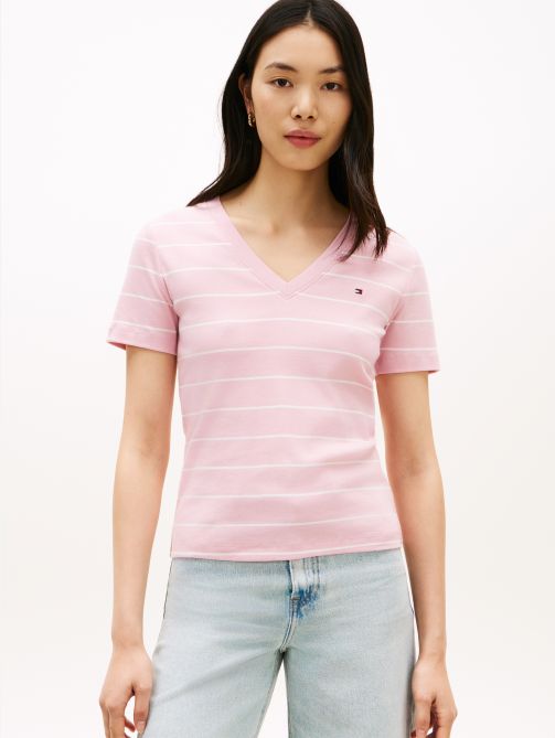 Flag Embroidery V-Neck Slim T-Shirt