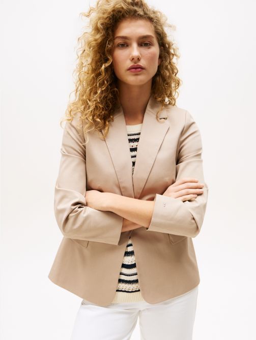 Crest Embroidery Slim Fit Twill Blazer