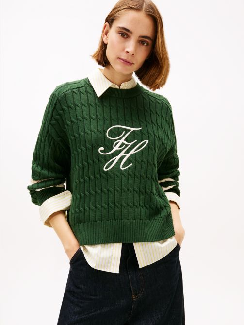 Logo Embroidery Relaxed Cable Knit Jumper