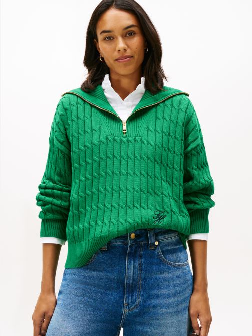 Relaxed Cable Knit Half-Zip Jumper