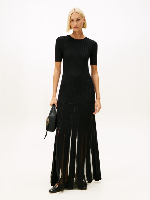 Festive Mesh Pleat Slim Maxi Dress