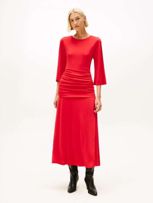 Festive Crepe Slim Gathered Midi Dress