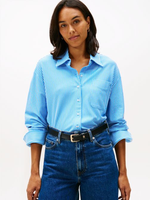 Pique Stripe Relaxed Fit Long Sleeve Shirt