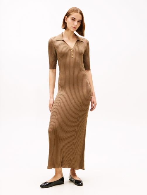 Co Rayon Rib Polo Sweater Dress